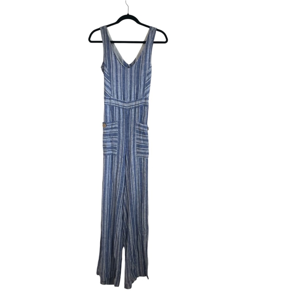 Indigo Rein Blue Striped Wide leg Jumpsuit with Button detail Back size XS